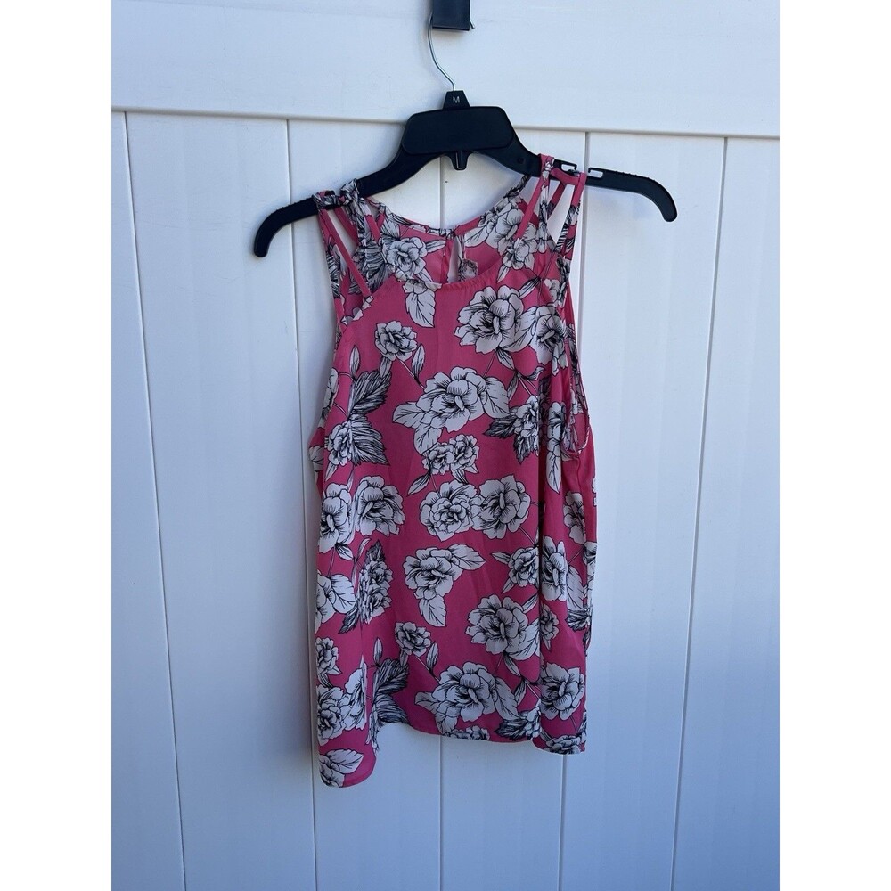Pink Rose Blouse Top Women's Large Pink Sleeveless Floral 100% Polyester